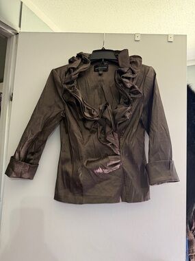 connected apparel Brown Ruffle-Front Blazer